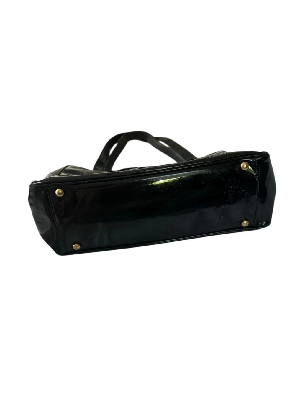CHANEL Black Patent Leather Quilted Shoulder Bag with CC Motif